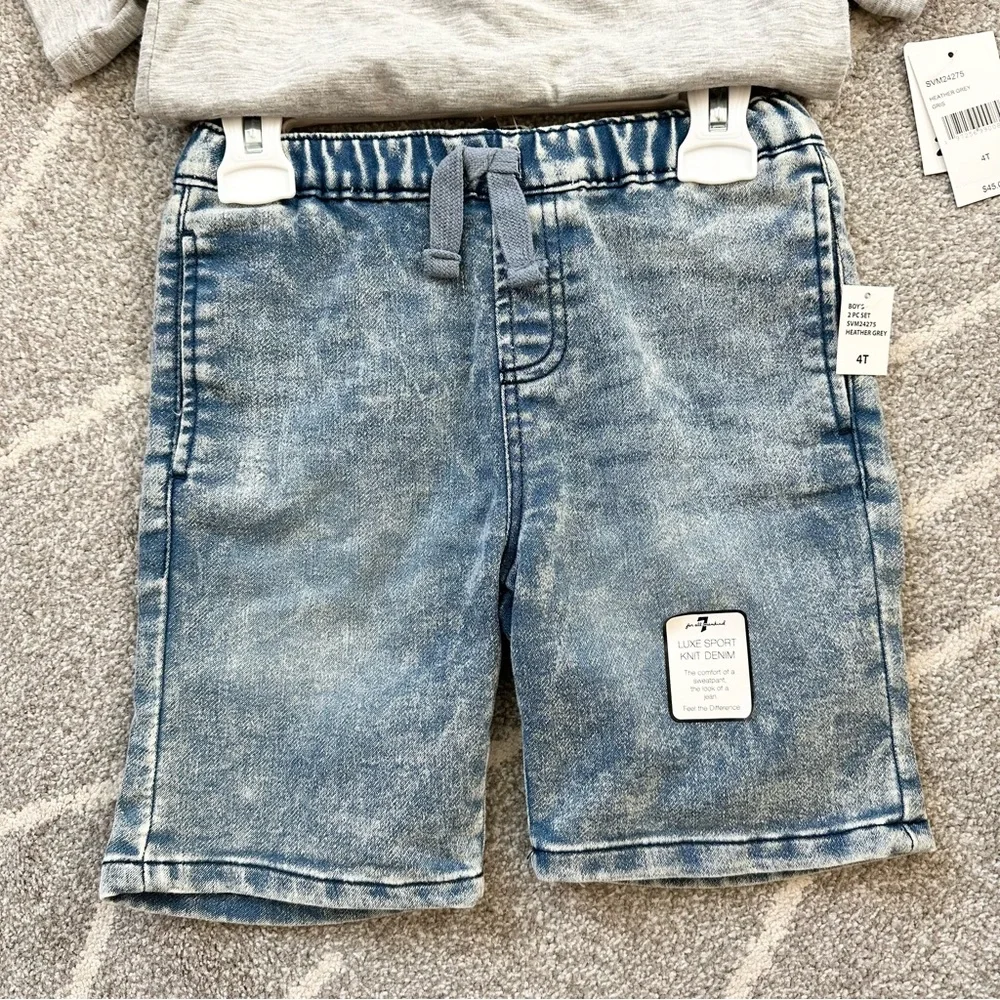 7 For All Mankind Two Piece Boys Gray Polo Shirt and Pull on Denim Shorts 4T